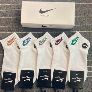 Nike White Socks with Multicolor Logos